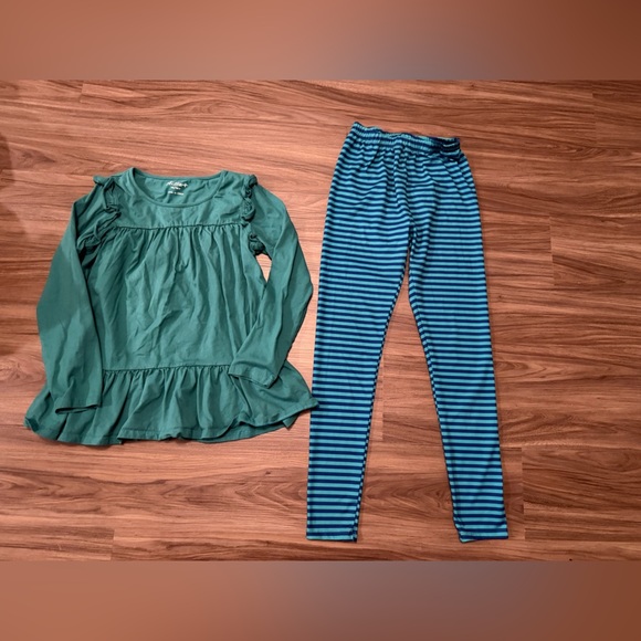 Millie loves Lily green and blue striped leggings Girls matching set size 14 - Picture 1 of 5